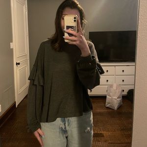 Sweatshirt with Sleeve Ruffles